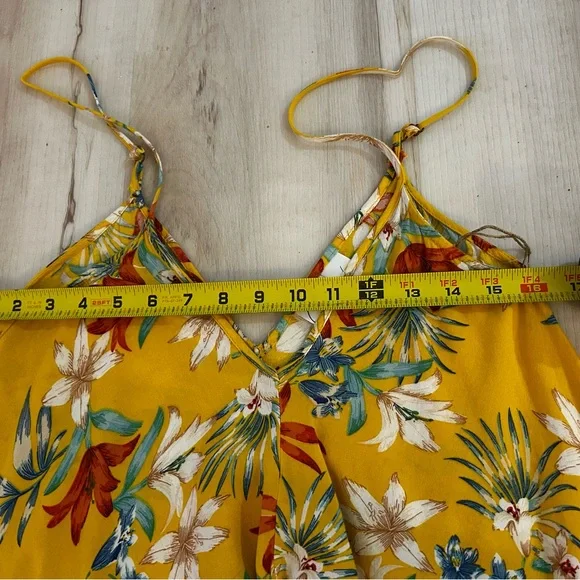 Goa Beachwear Japna Sz Large Tropical Floral Cover Up Dress Pom Pom Hem Yellow - Picture 4 of 12